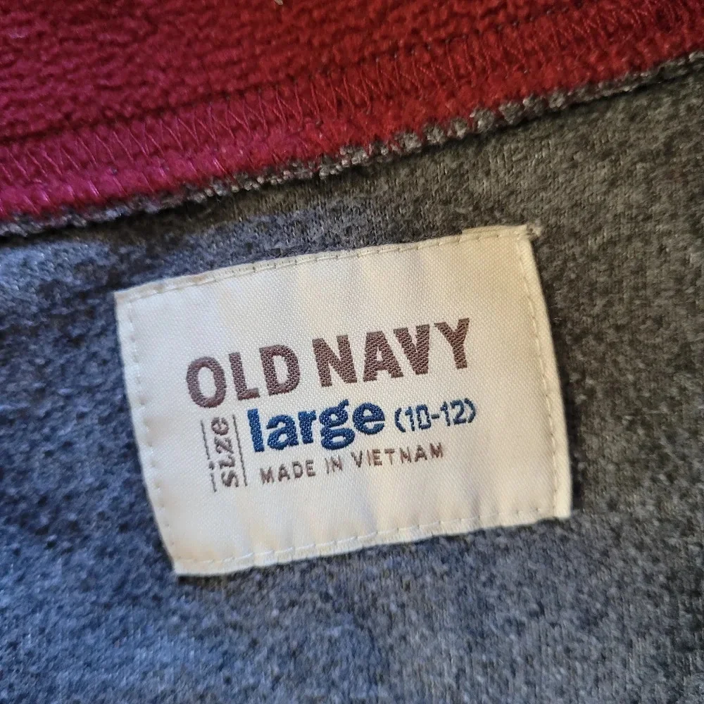 Old Navy Gray Red Fleece Logo Quarter Zip Pullover with Pockets Size Boy's Large